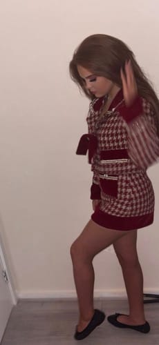 Customer photo review of NICOLA Red Tweed Blazer and Skirt Set Next Day Delivery