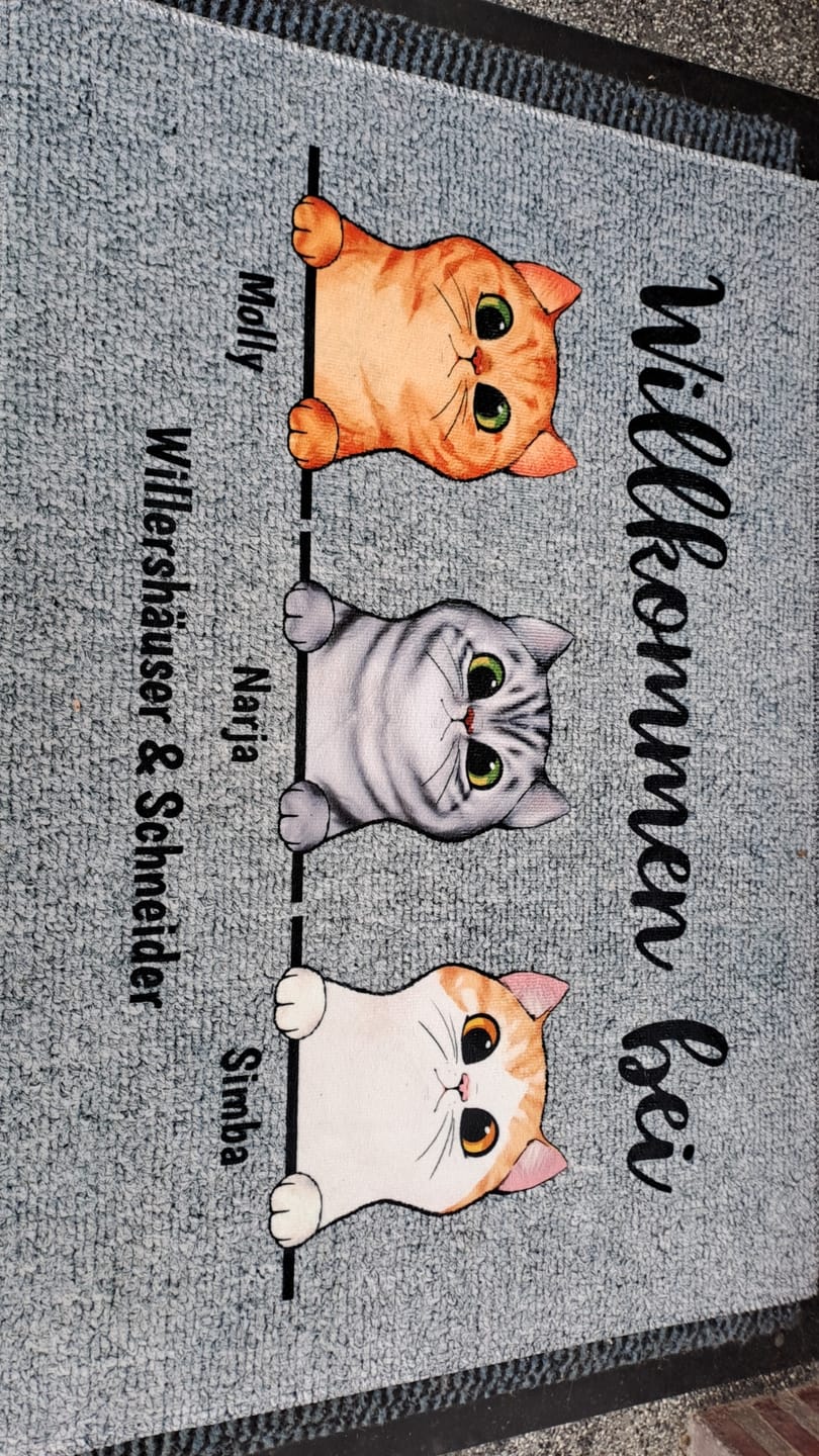 Customer photo review of Willkommen bei neugierigen Katzen - Individuelle Fußmatte
