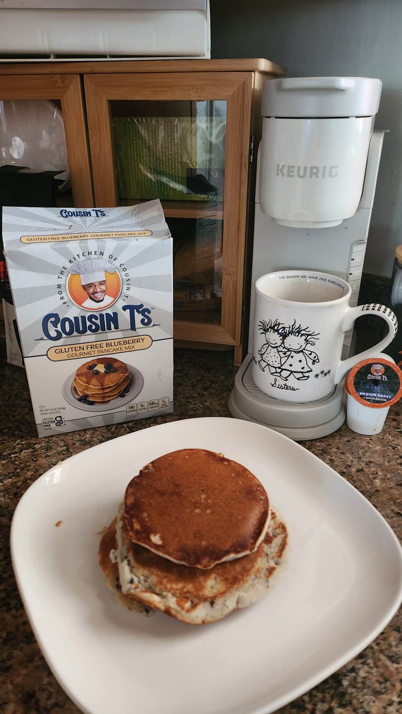 Customer photo review of Cousin T's Gourmet Gluten Free Blueberry Pancake Mix