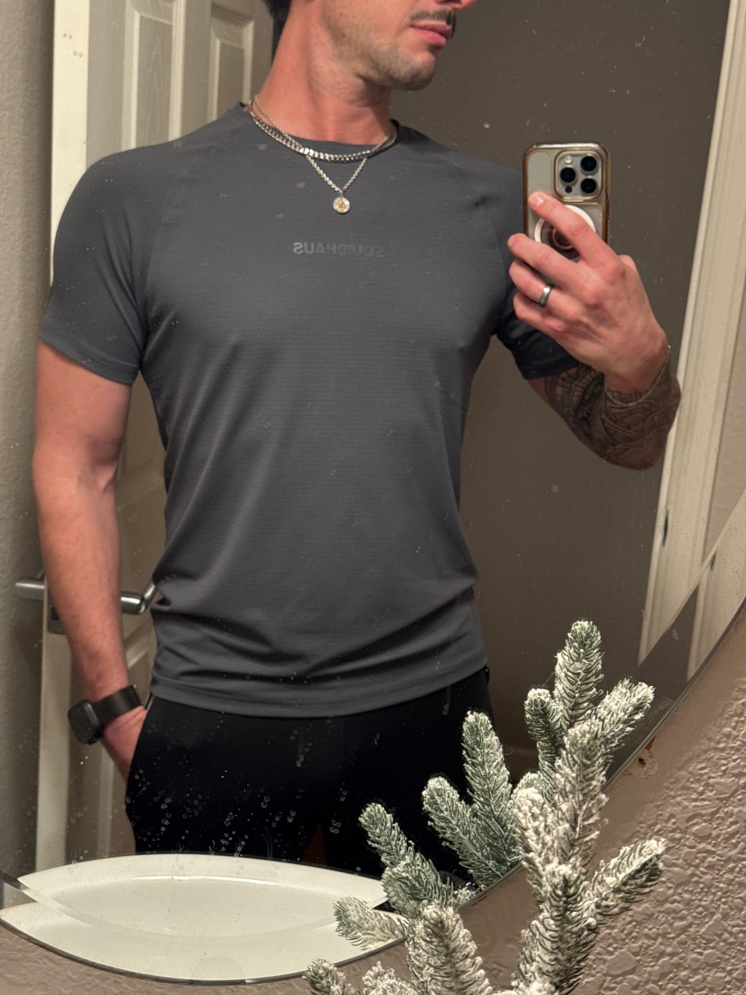 Customer photo review of Essentials Short Sleeve Athletic Fitted Tee
