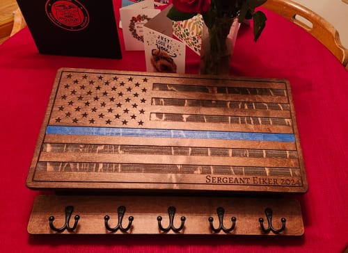 Customer photo review of PERSONALIZABLE THIN BLUE LINE FLAG