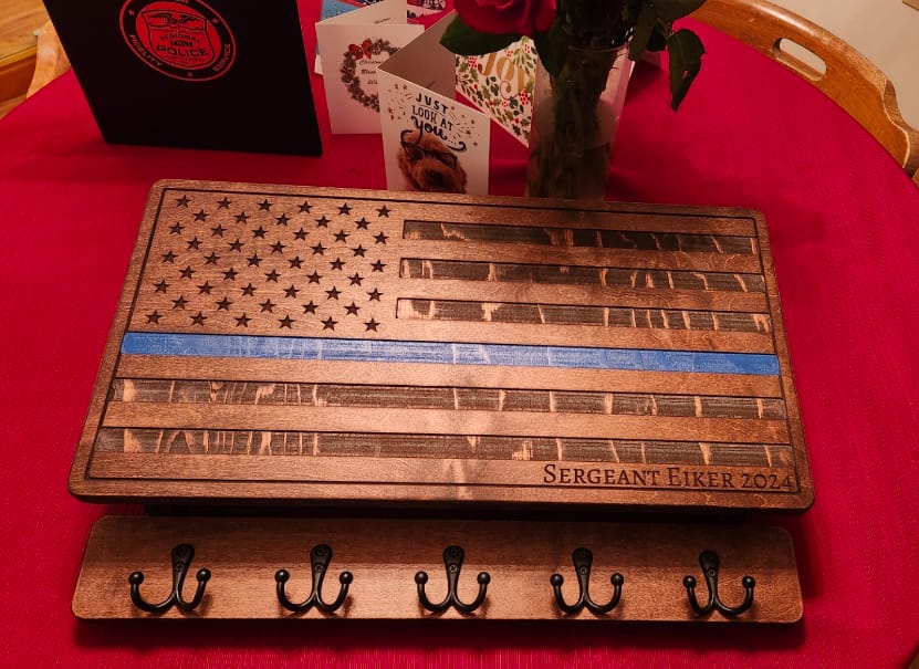 Customer photo review of PERSONALIZABLE THIN BLUE LINE FLAG