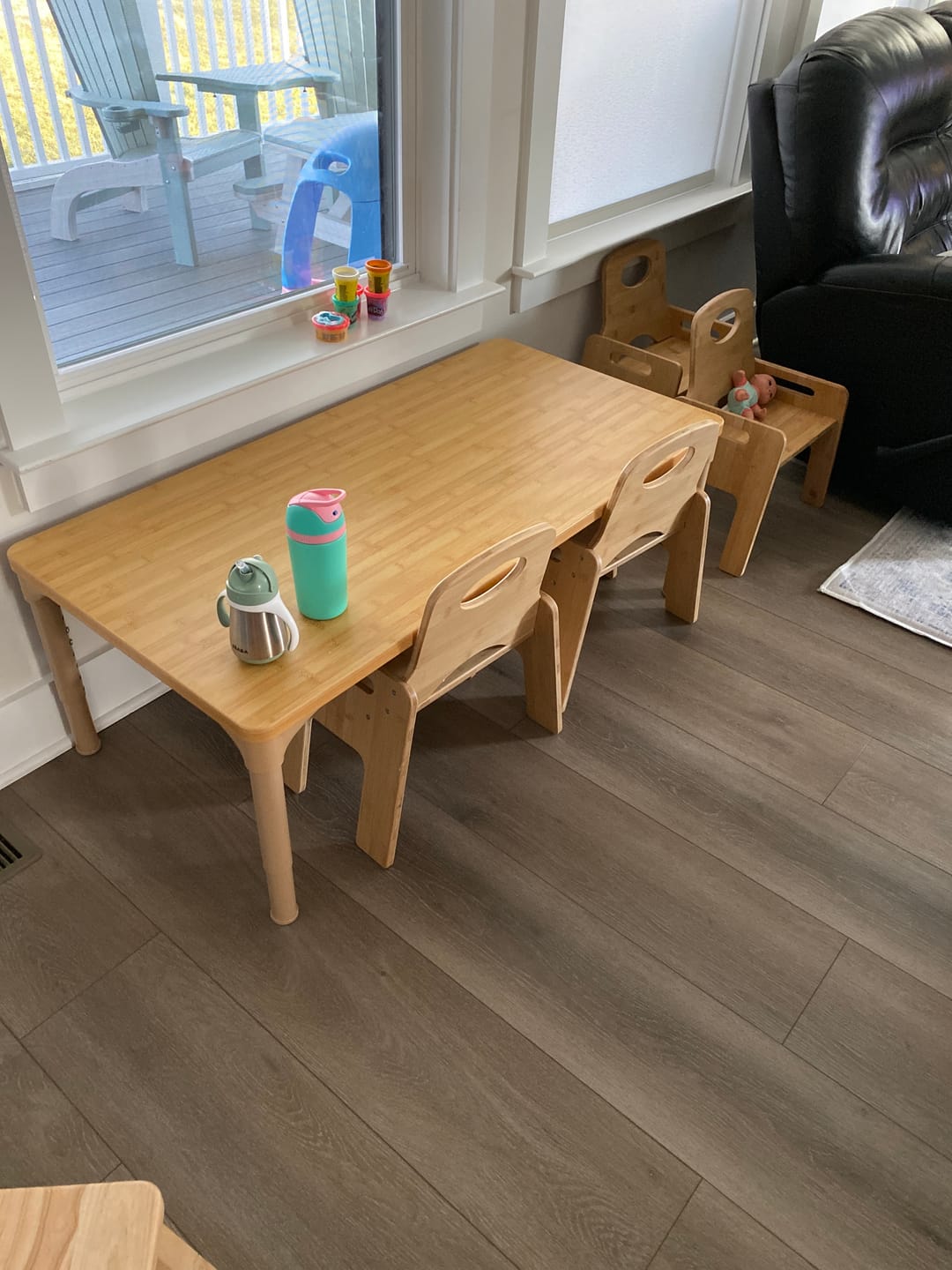 Customer photo review of Avenlur Adrian Multi-Height Adjustable Wooden Table and Chairs Set - Montessori Inspired for Toddlers & Kids