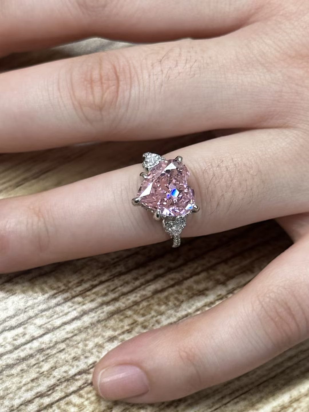 Customer photo review of S925 5.0Ct Heart Cut Royal Romantic Pink Stone Heart Cut Engagement Ring In Sterling Silver