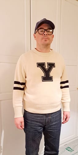 Customer photo review of Lot 916 Ivy Mock Neck Letter Patch Sweater - Apricot