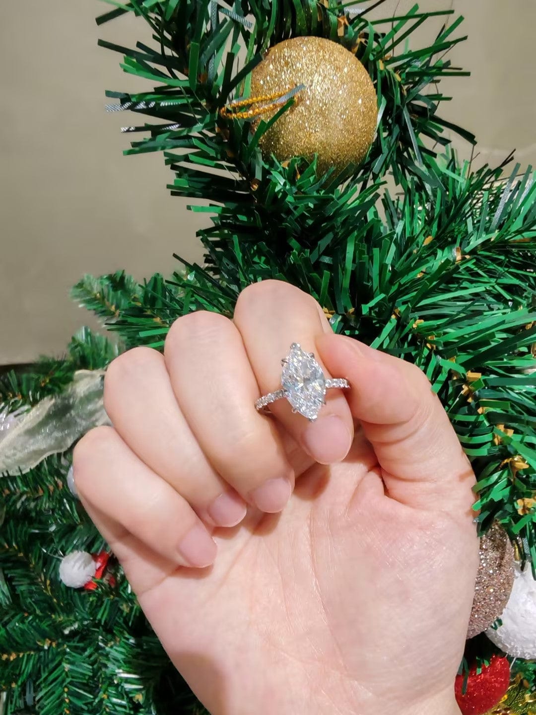 Customer photo review of 4.0Ct Marquise Cut Half Eternity Engagement Ring In Sterling Silver