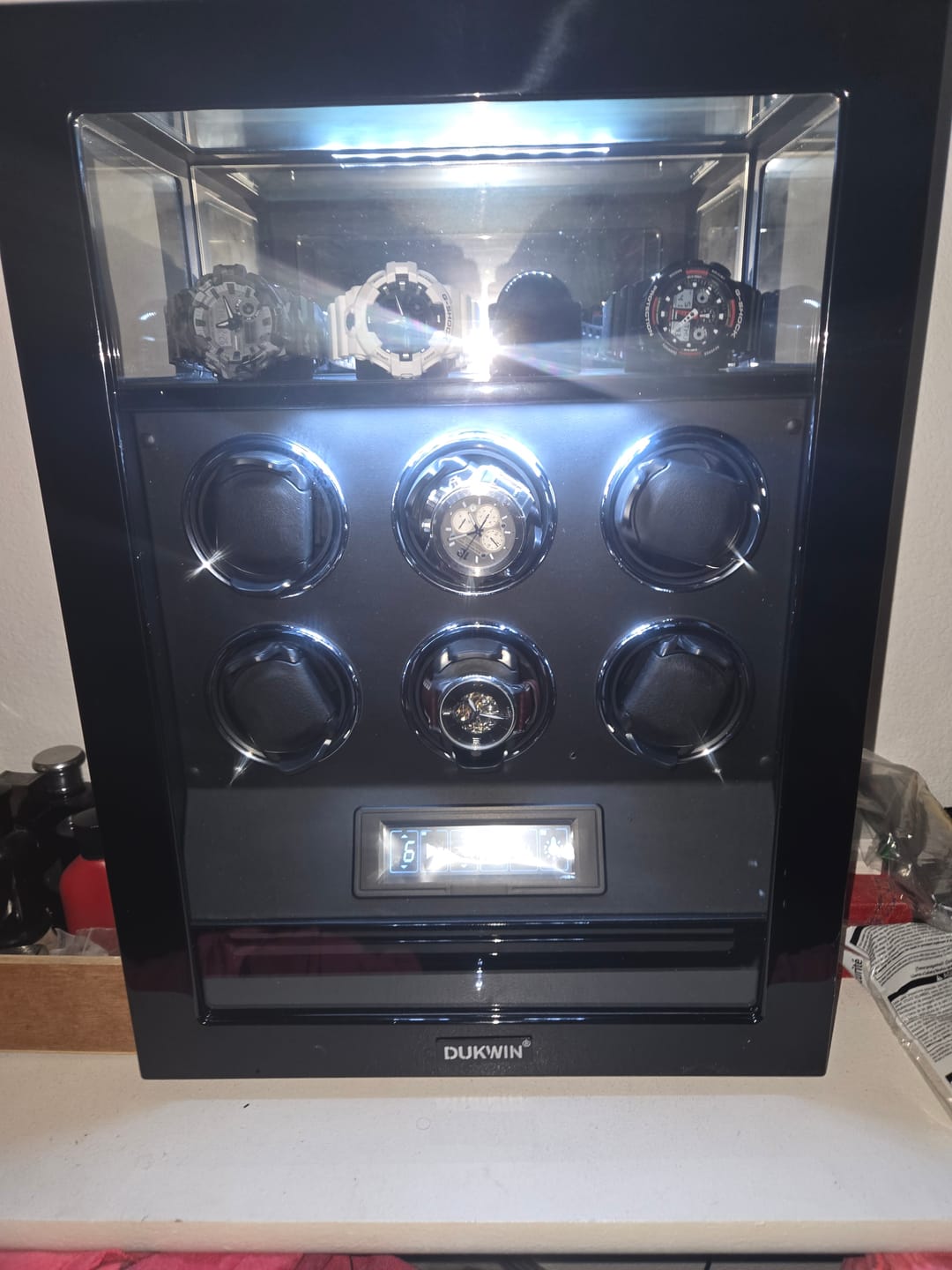 Customer photo review of Fingerprint Lock 6 Watch Winders with Extra Watches Storage LCD Remote Control - Black