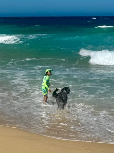 Customer photo review of Fluro Green Sharks Swim Shorts