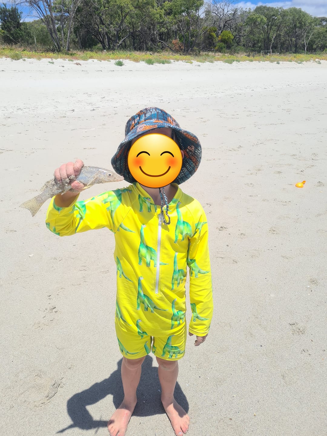 Customer photo review of Fluro Dinosaurs Unisex Long Sleeve Zip Swimmers