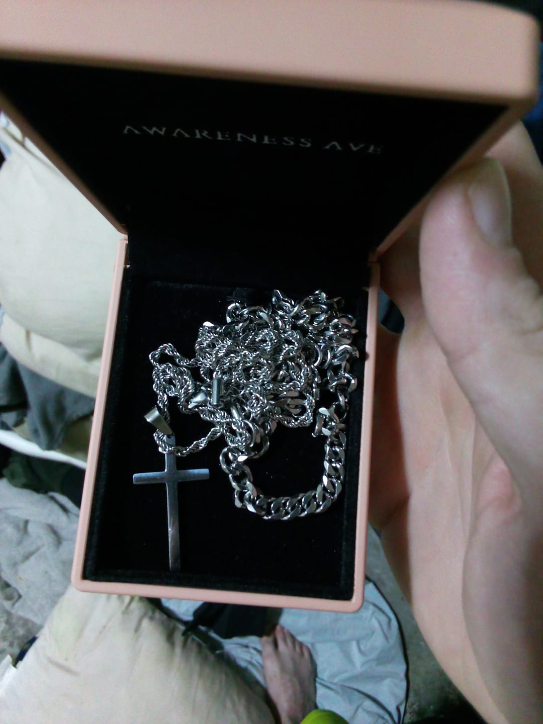 Customer photo review of Men's Double Layer Cross Pendant Charm Necklace