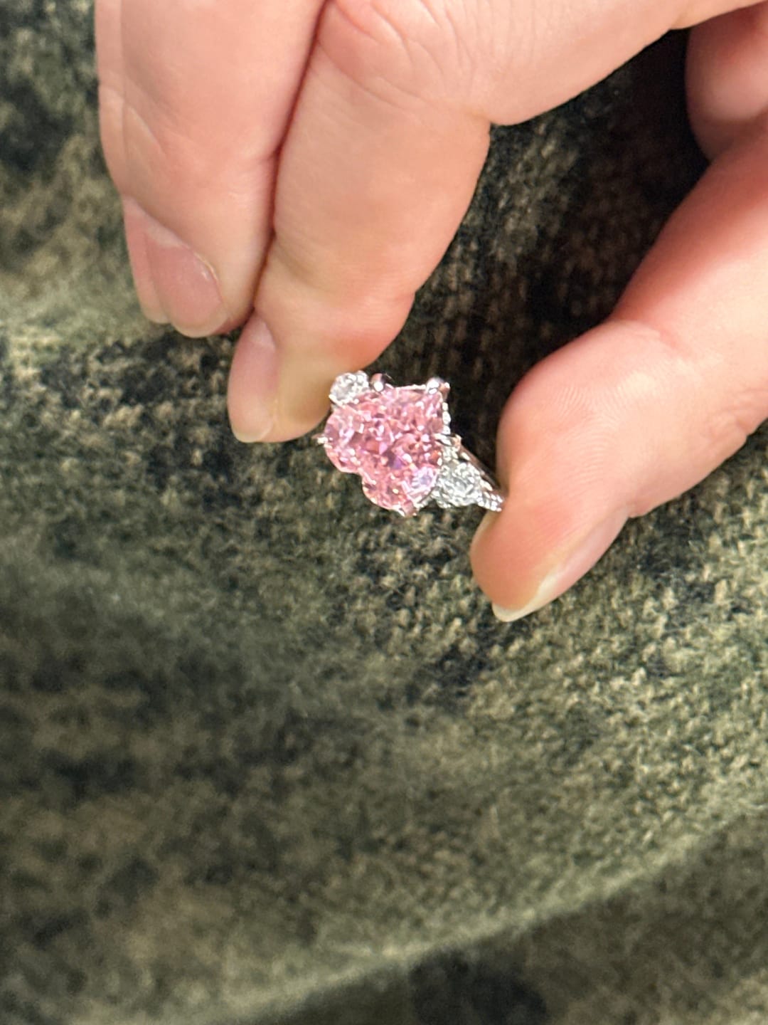 Customer photo review of S925 5.0Ct Heart Cut Royal Romantic Pink Stone Heart Cut Engagement Ring In Sterling Silver