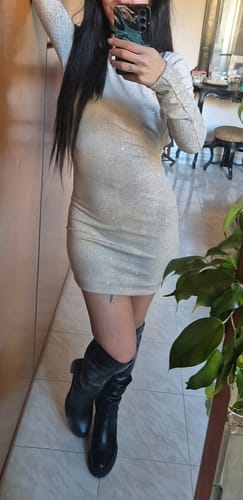 Customer photo review of Abito Trible in lurex con brillanti e schiena scoperta - champagne
