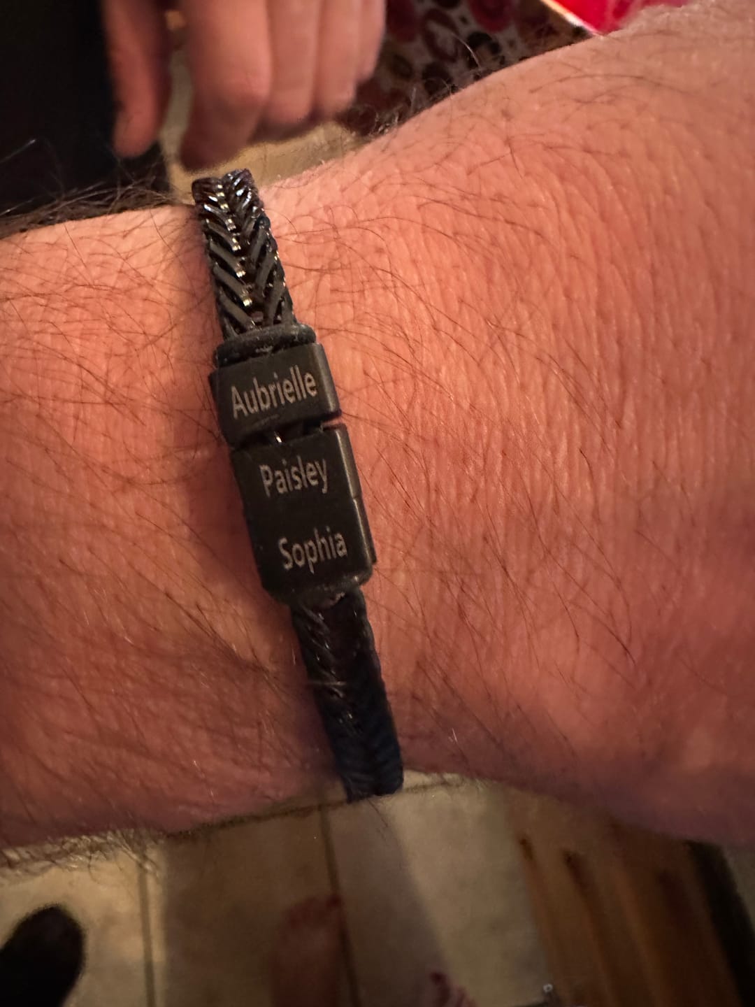 Customer photo review of Dan Bracelet - Dad Bracelet with kid's names - Black