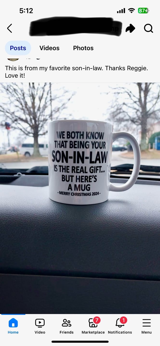 Customer photo review of We Both Know Being Your Son-In-Law Is The Real Gift, But Here's A Mug, Funny Christmas 2024 Gift Coffee Mugs 11oz