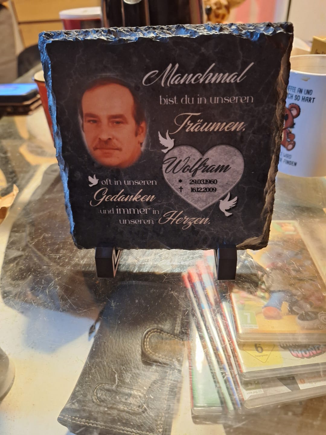 Customer photo review of In unseren Herzen - Personalisierte Schiefertafel