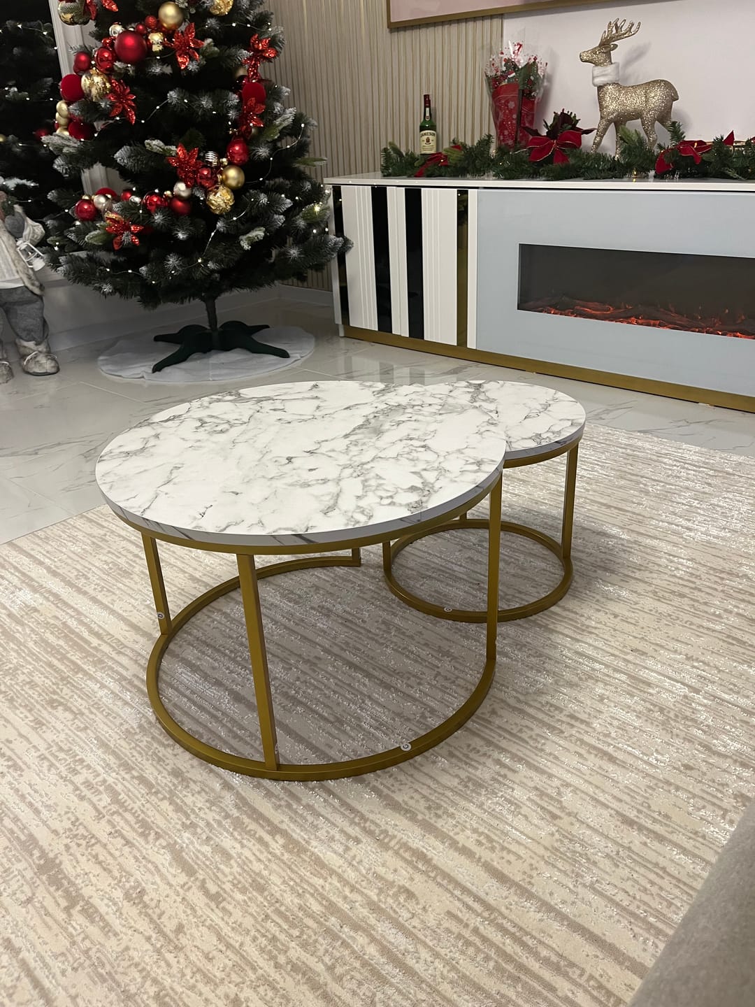 Customer photo review of Set 2 masute cafea PAOLA, alb cu efect de marmura/auriu