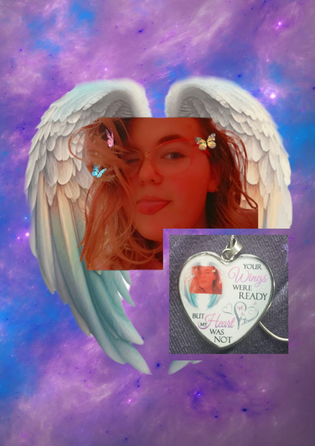 Customer photo review of Custom Photo Memorial Necklace Adjustable "Your Wings Were Ready But My Heart Was Not" -N026