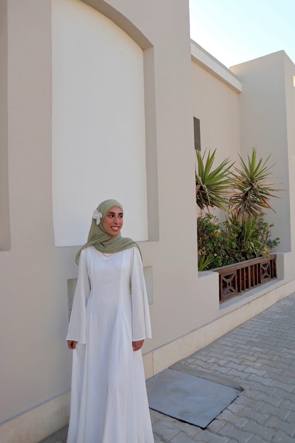 Customer photo review of Linen Lace-Up Dress in Off-White