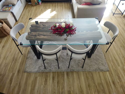 Customer photo review of RailWay Wood with Glass Top Dining Table (4 Sizes)