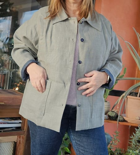 Customer photo review of Veste Kaï en lin gris perle