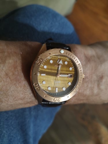 Customer photo review of Aquacy Bronze CuSn8 Men's Tigers Eye Watch Automatic with Leather  200M