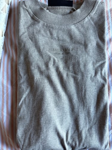 Customer photo review of Fear of God Essentials Tee Core Heather