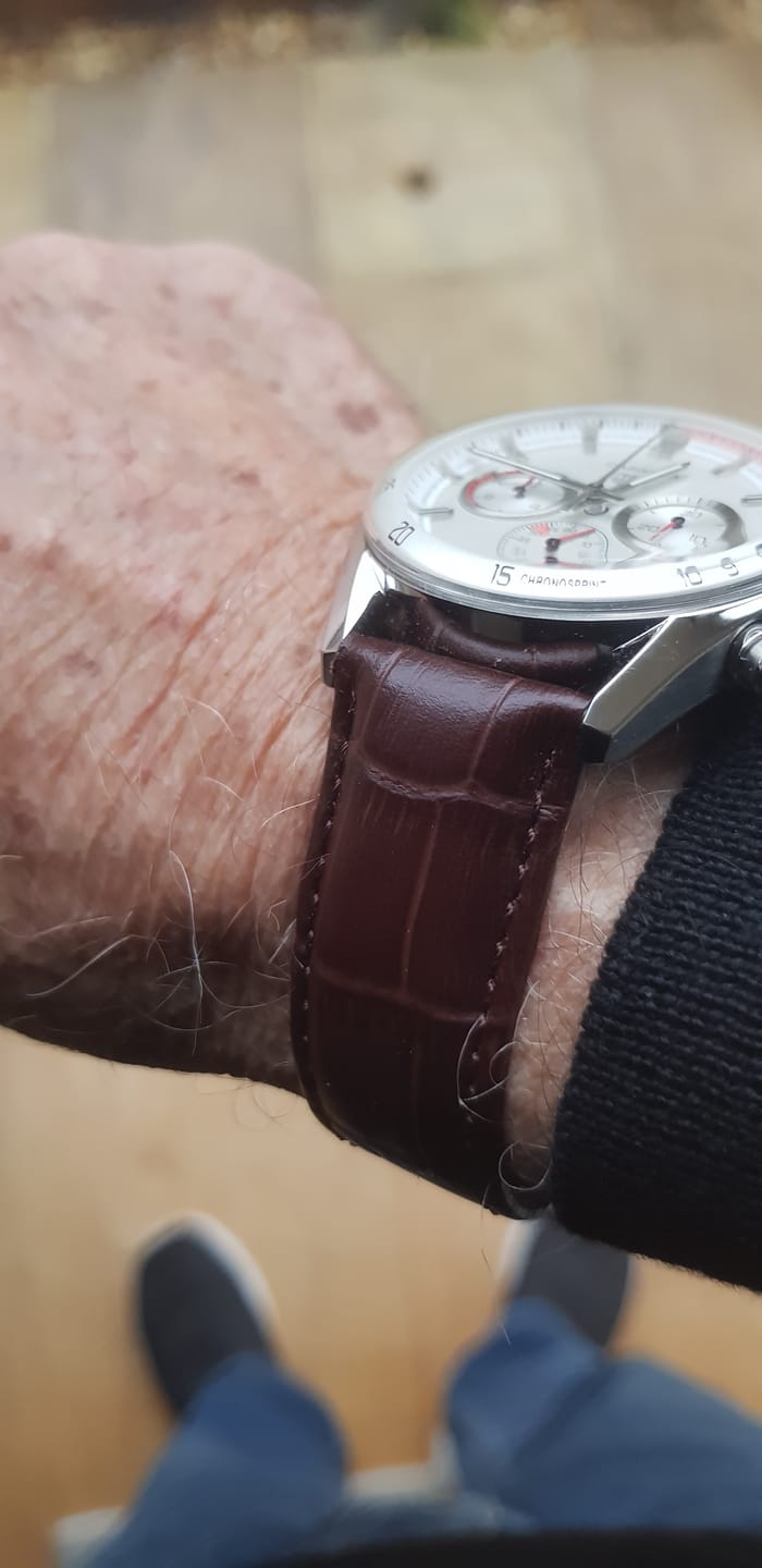 Customer photo review of Genuine Leather Calfskin Premium Watch Strap with Stainless Steel Deployant Butterfly Clasp