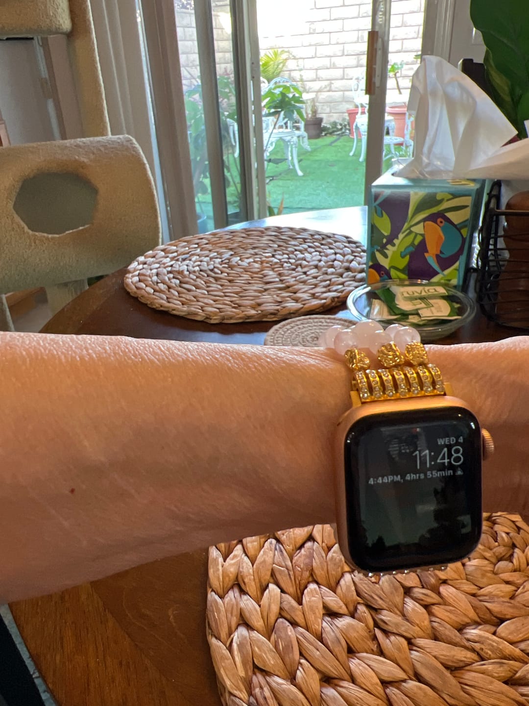 Customer photo review of Rose Quartz Stretch Apple Watch Strap