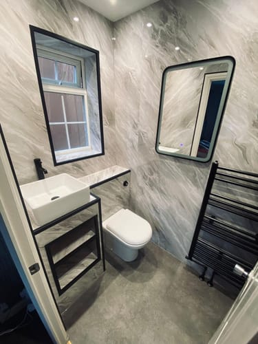 Customer photo review of Premium Grey Stone Marble Gloss Shower Wall Panel - 2400 x 1000mm