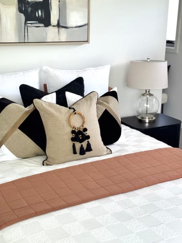 Customer photo review of Tassel Pom Pom Natural & Black Lounge Cushion 55 x 55cm