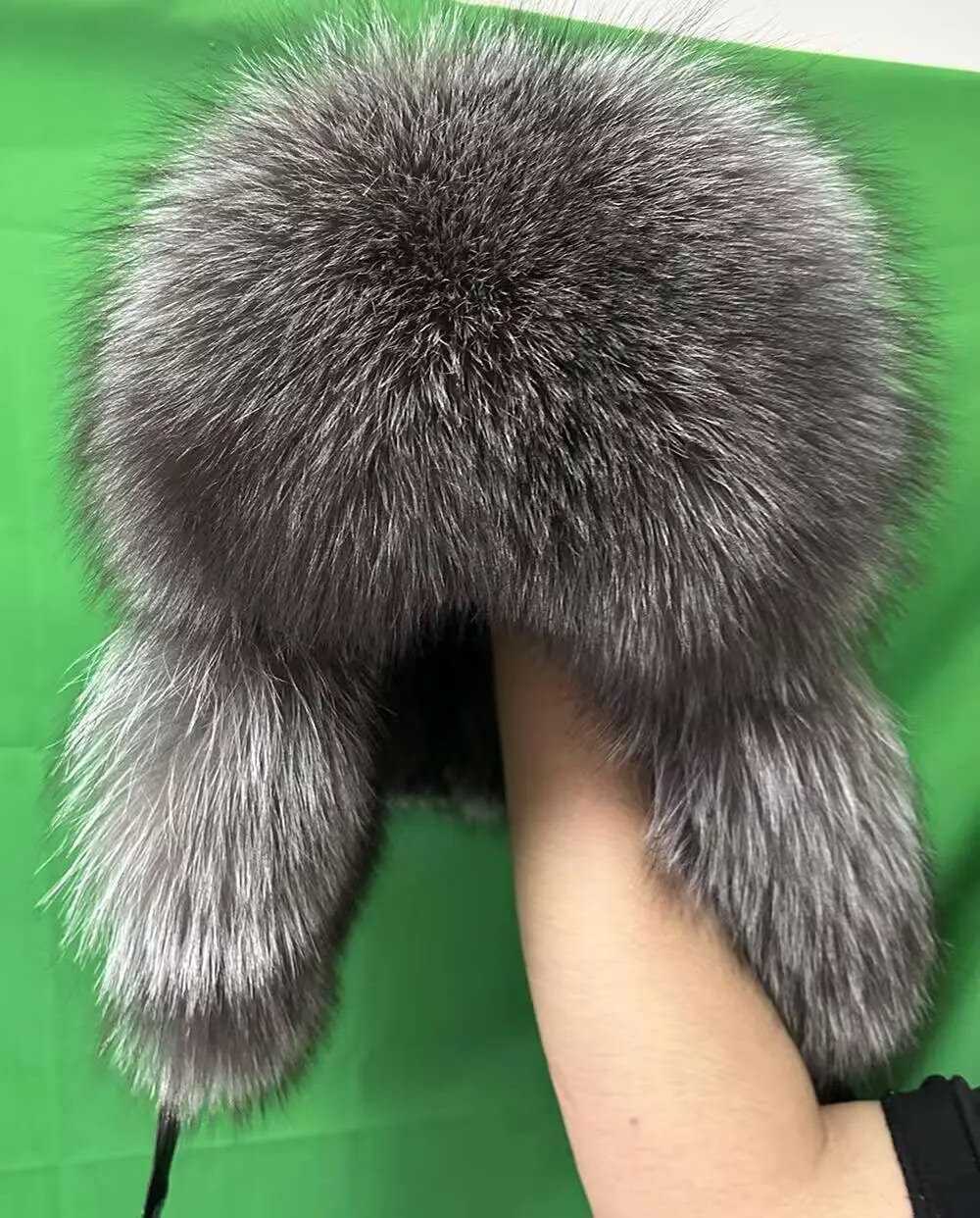 Customer photo review of Fox Fur Hat Real Sheepskin Top — Chestnut Brown | KIMLUD