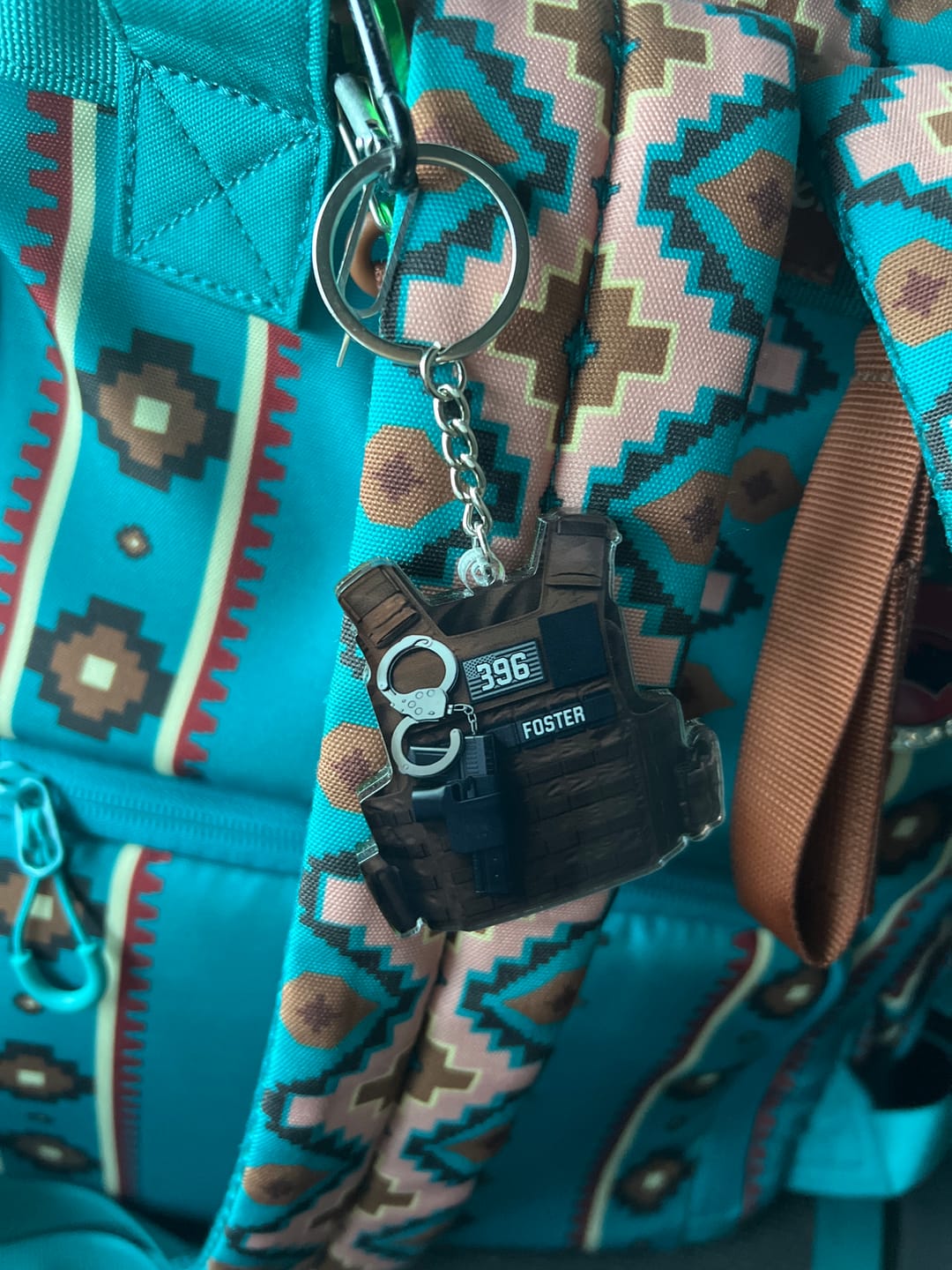 Customer photo review of Personalized Police Bulletproof Vest Acrylic Keychain