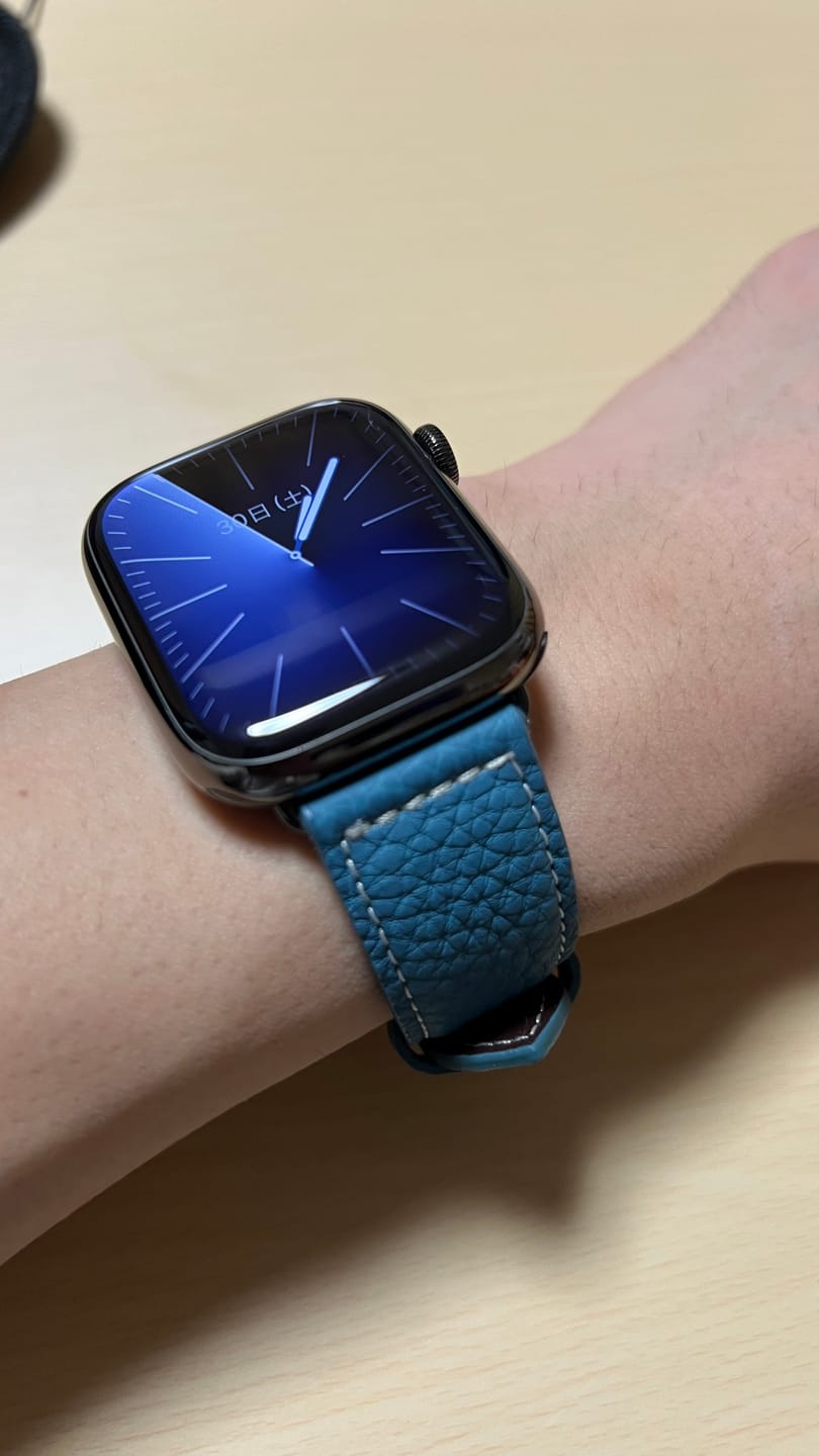 Customer photo review of Apple Watch用レザーバンド　スカンディナビアンブルー/ホワイトステッチ