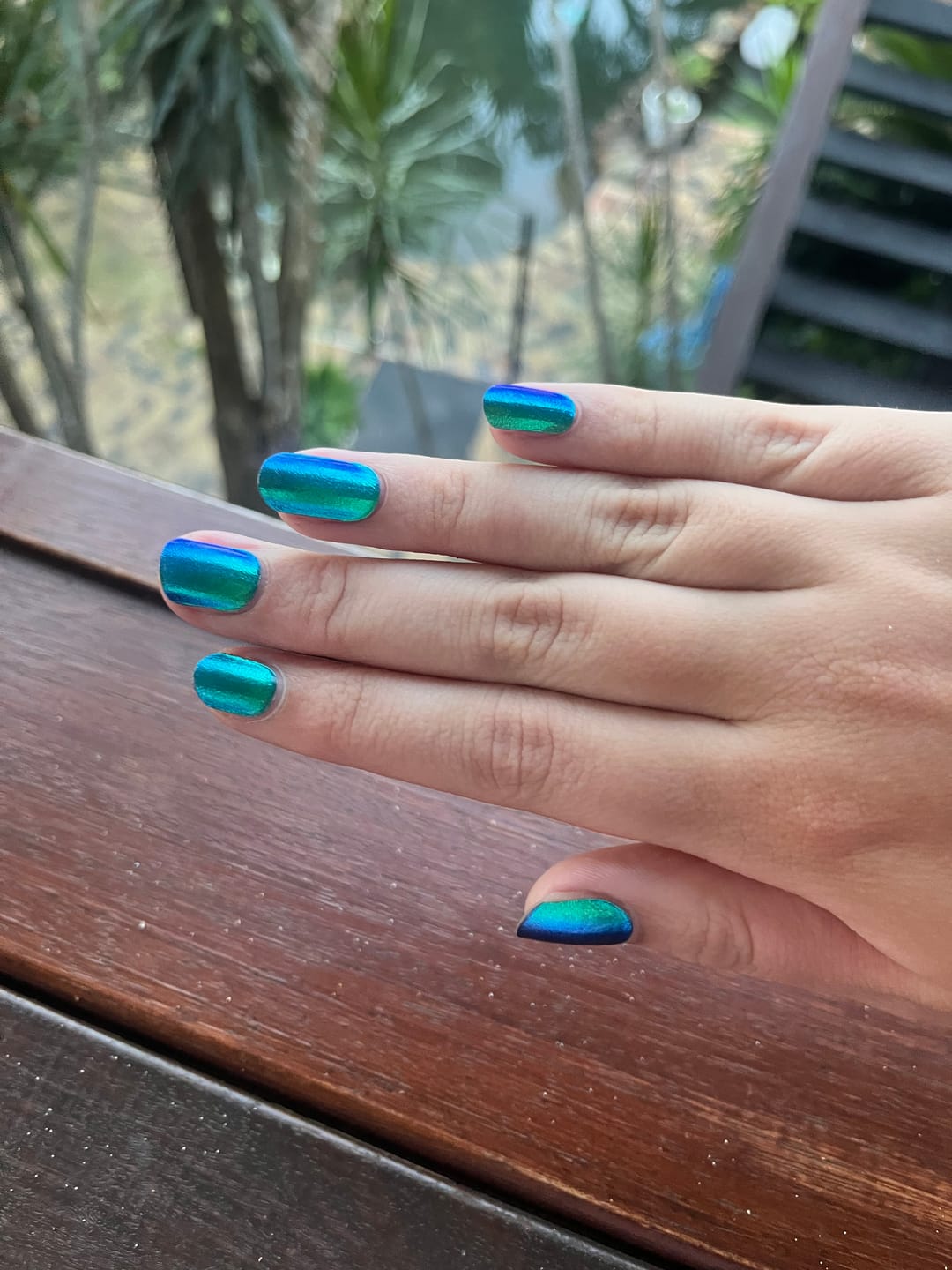Customer photo review of NEW Coastal Blue Green Chameleon DIY Semicured Gel Nail Sticker Kit