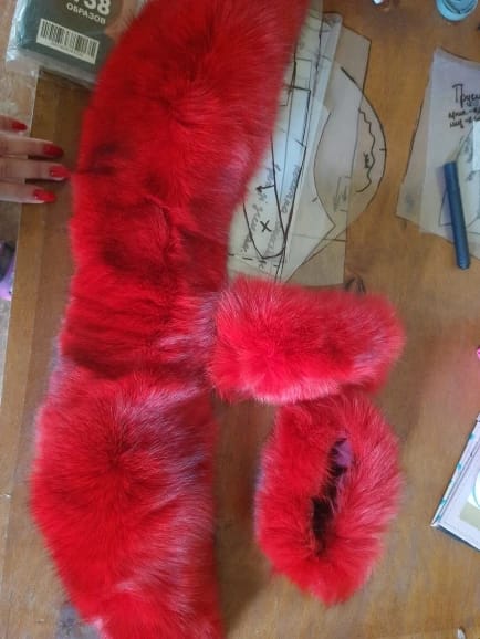 Customer photo review of Fox Fur Scarf And Cuff Set 100 Percent Natural Luxury Draped For Winter — Light Azure | KIMLUD