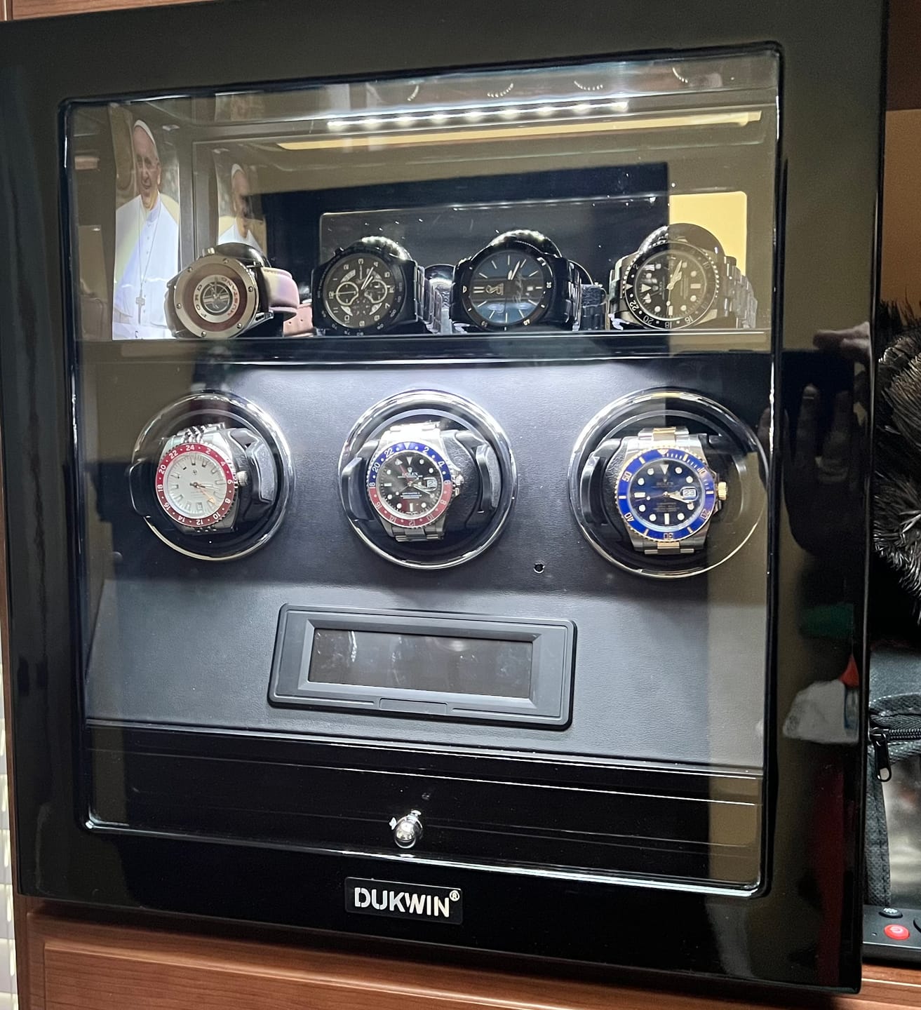 Customer photo review of Fingerprint Lock 3 Watch Winders with Extra 4 Watches Storage LCD Remote Control - Black
