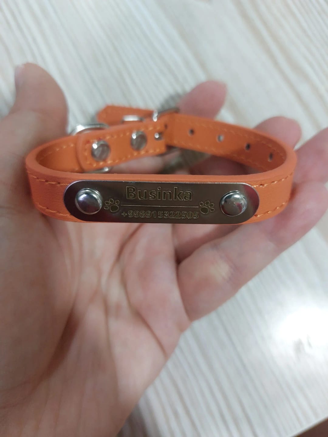 Customer photo review of Personalized PU Leather Pet Collar with Carved Name ID and Anti-Lost Feature - For Dogs and Cats
