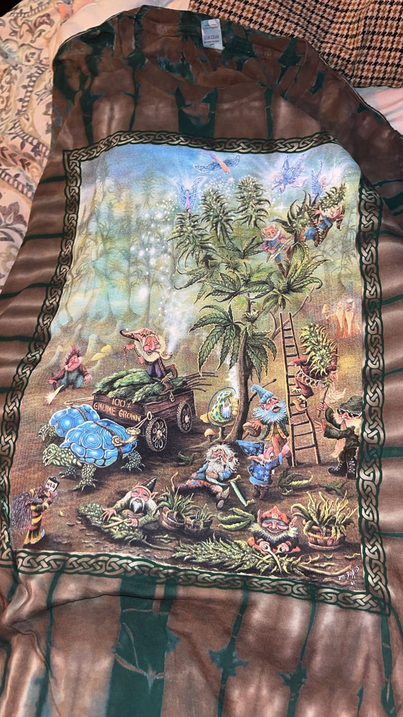Customer photo review of Tie Dye Gnome Grown Herb T Shirt