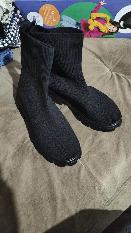 Customer photo review of Knit Ankle Boots Platform — Deep Forest Green | KIMLUD