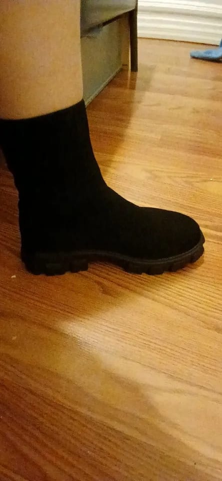 Customer photo review of Knit Ankle Boots Platform — Deep Forest Green | KIMLUD