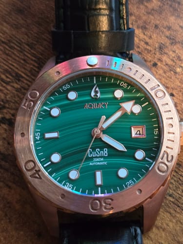Customer photo review of Aquacy Bronze CuSn8 Men's Malachite Watch Automatic with Leather  200M