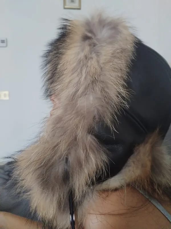Customer photo review of Fox Fur Hat Real Sheepskin Top — Chestnut Brown | KIMLUD