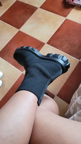 Customer photo review of Knit Ankle Boots Platform — Deep Forest Green | KIMLUD