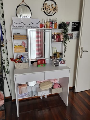 Customer photo review of Τραπέζι Μπουντουάρ Μακιγιάζ Tουαλέτας Κρεβατοκάμαρας Καθρέφτης Με Ντουλάπι Λευκό με Φωτισμό LED Ρυθμιζόμενη Φωτεινότητα RD-T123T14