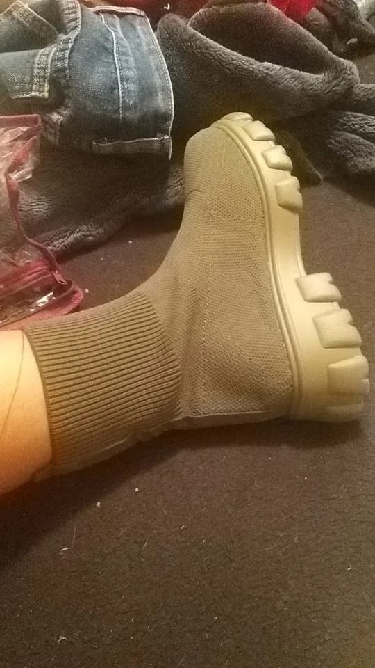 Customer photo review of Knit Ankle Boots Platform — Deep Forest Green | KIMLUD