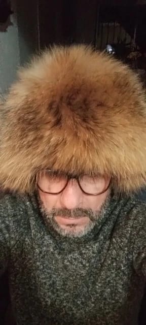 Customer photo review of Fox Fur Hat Real Sheepskin Top — Chestnut Brown | KIMLUD