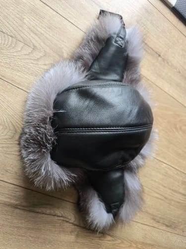 Customer photo review of Fox Fur Hat Real Sheepskin Top — Chestnut Brown | KIMLUD