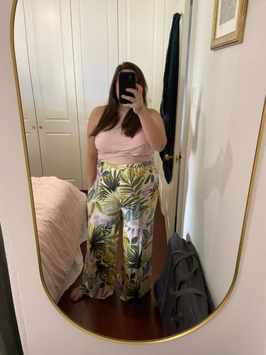Customer photo review of Stacie Wide Leg Maternity Ruffled Pants in Green Flora