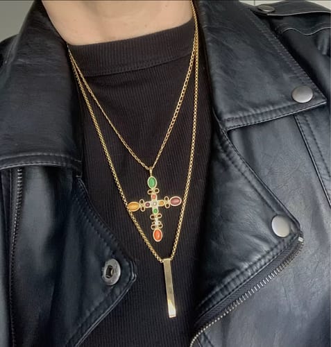 Customer photo review of Multi Stone Cross Pendant Necklace