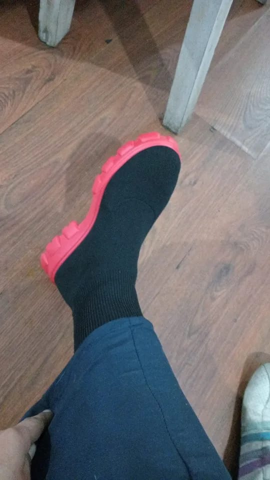 Customer photo review of Knit Ankle Boots Platform — Deep Forest Green | KIMLUD